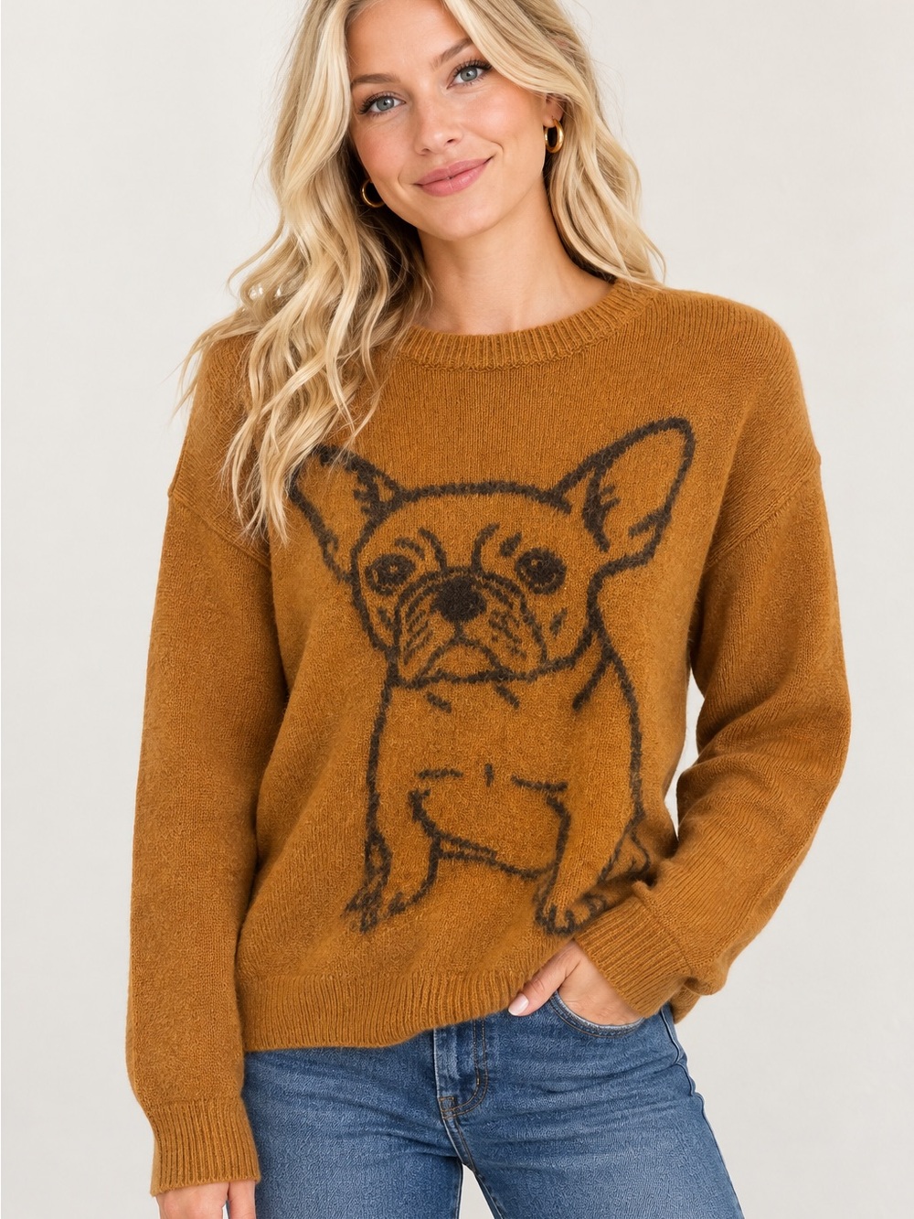Oxknit French Bulldog Wool Blend Sweater Medium